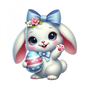 Bügelbild Ostern Hase mit blauer Schleife